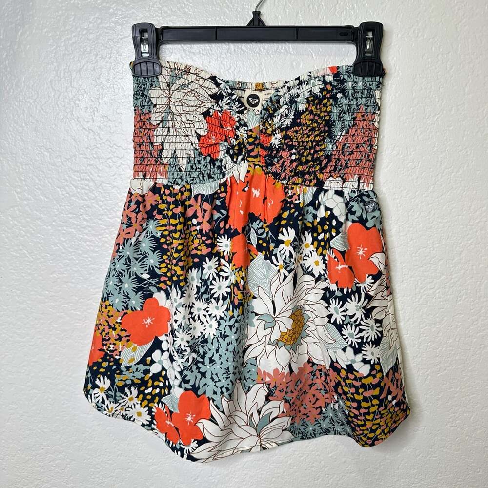 Roxy Smocked Tube Top Size M Floral Multicolor Strapless